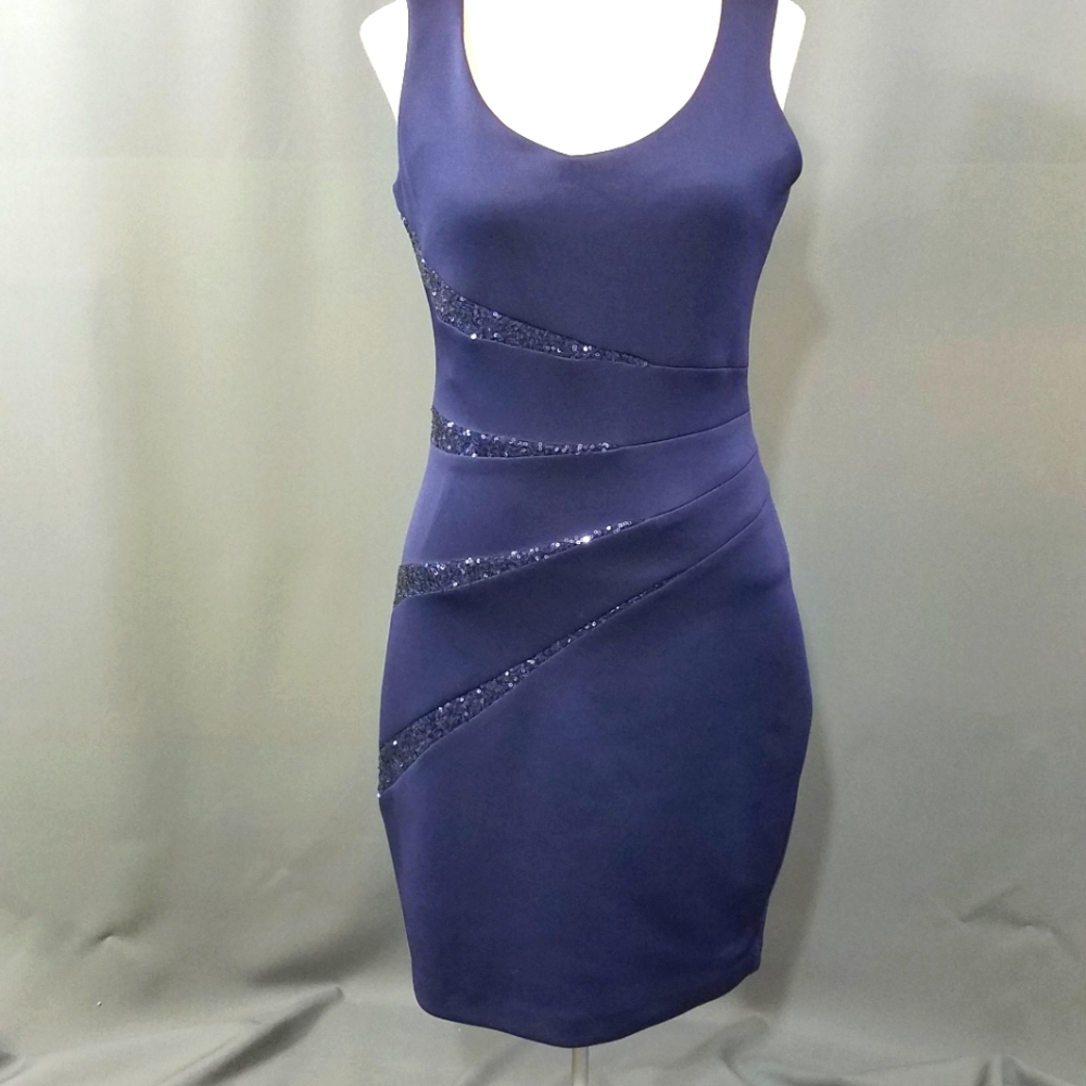Guess dress navy blue sheath sequin front size 10